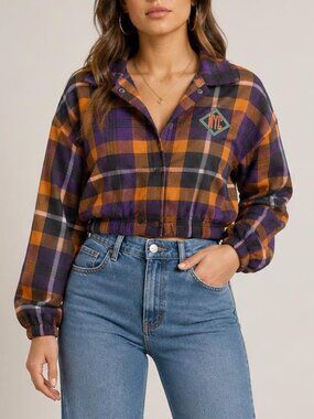 Forever 21 Plaid Cropped Jacket | NYC Patch Long Sleeve Windbreaker